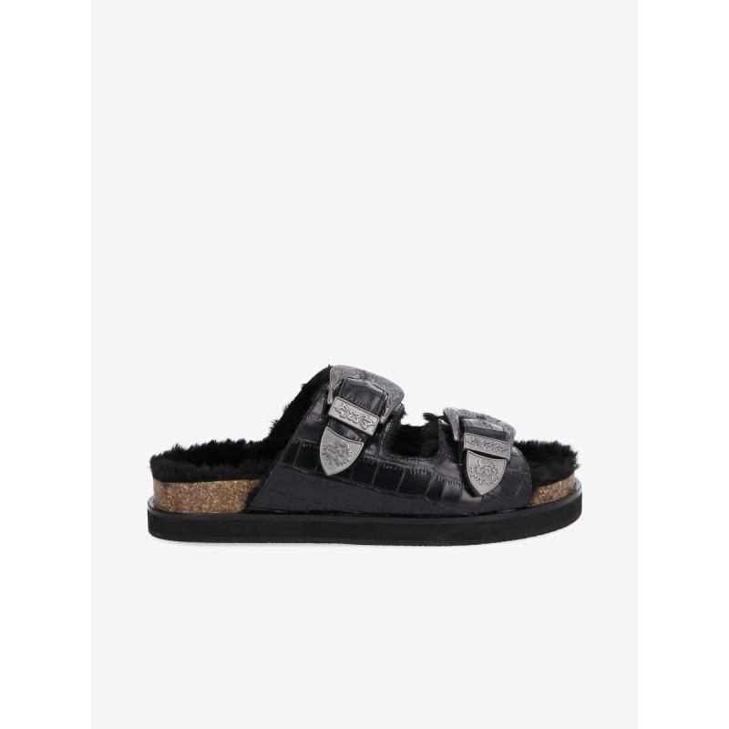 LUCIA BUCKLE W - PRINT CROCO/FUR - BLACK/BLACK